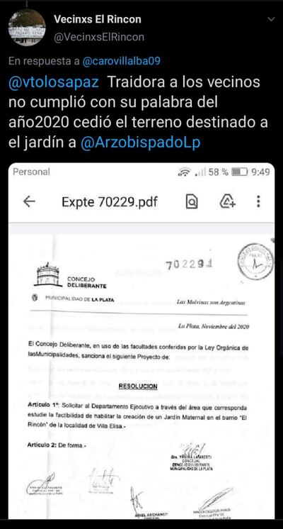 "Traidora": los vecinos del El Rincón acusan a Tolosa Paz de "no cumplir con su palabra"