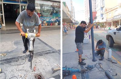 Necochea: Comenzó la instalación de nuevas columnas para la iluminación de las peatonales